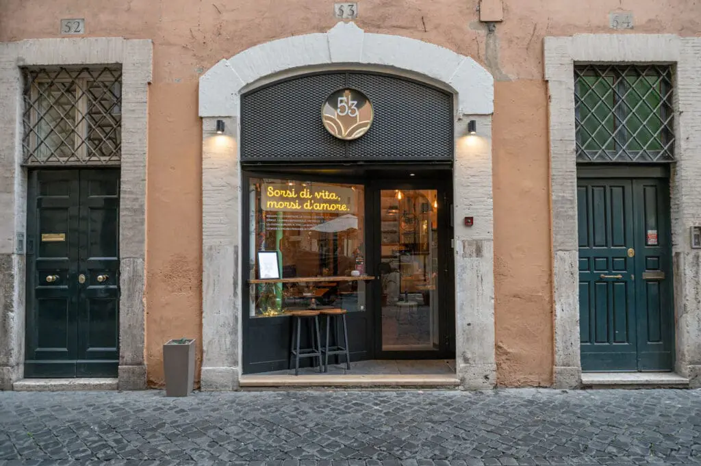 Exterior shot of 53 Untitled restaurant in Rome.