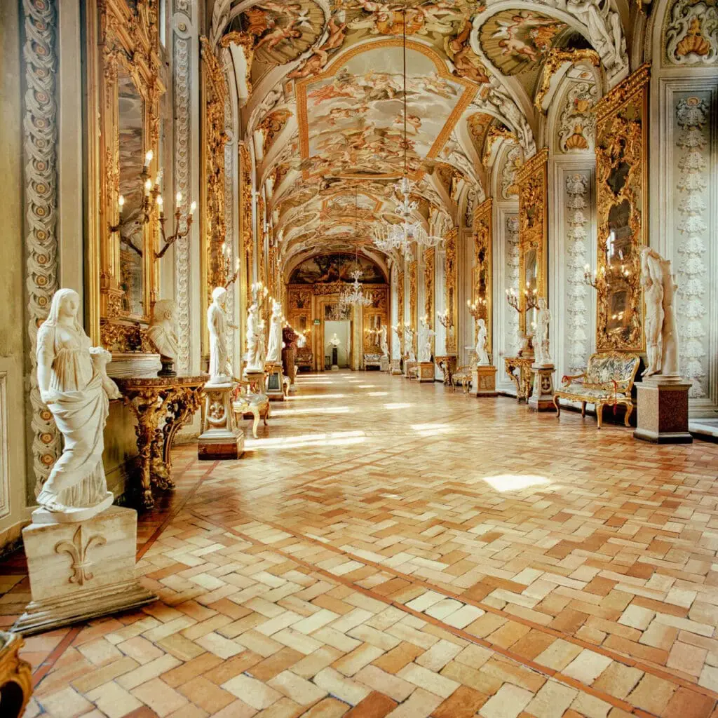 Hallway inside the Doria Pamphilj Gallery in Rome, Italy