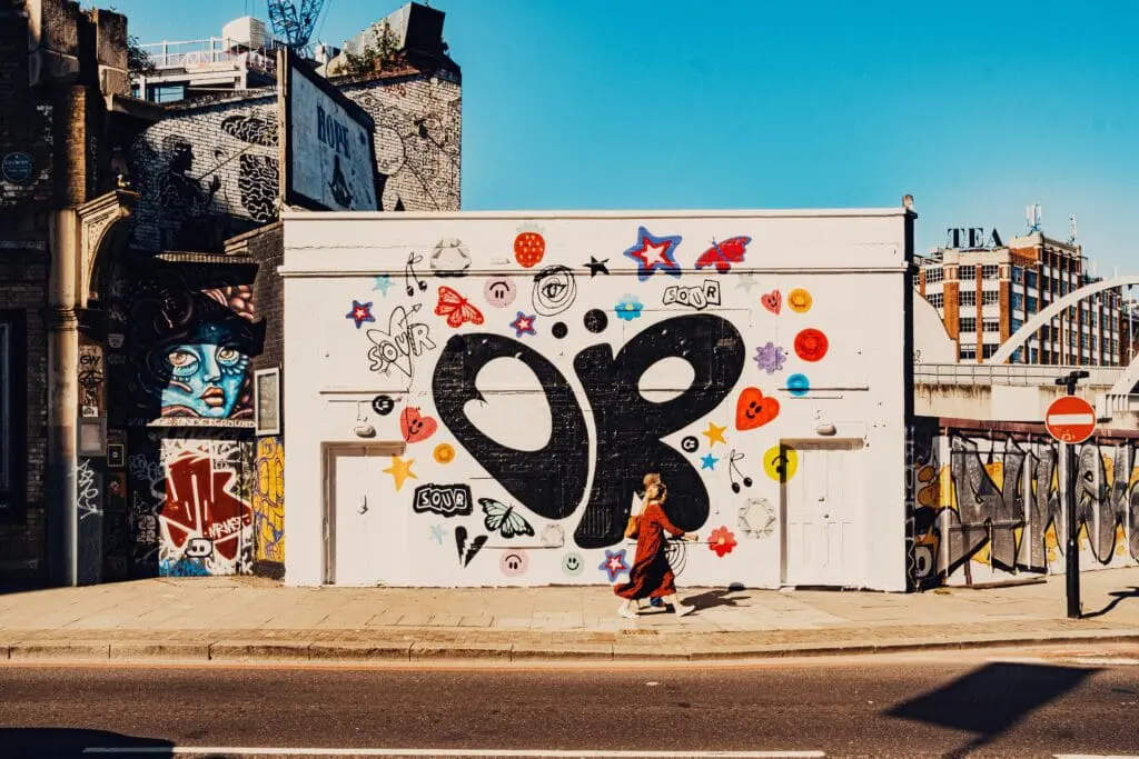 Street art graffiti along Rivington Street in Shoreditch, London