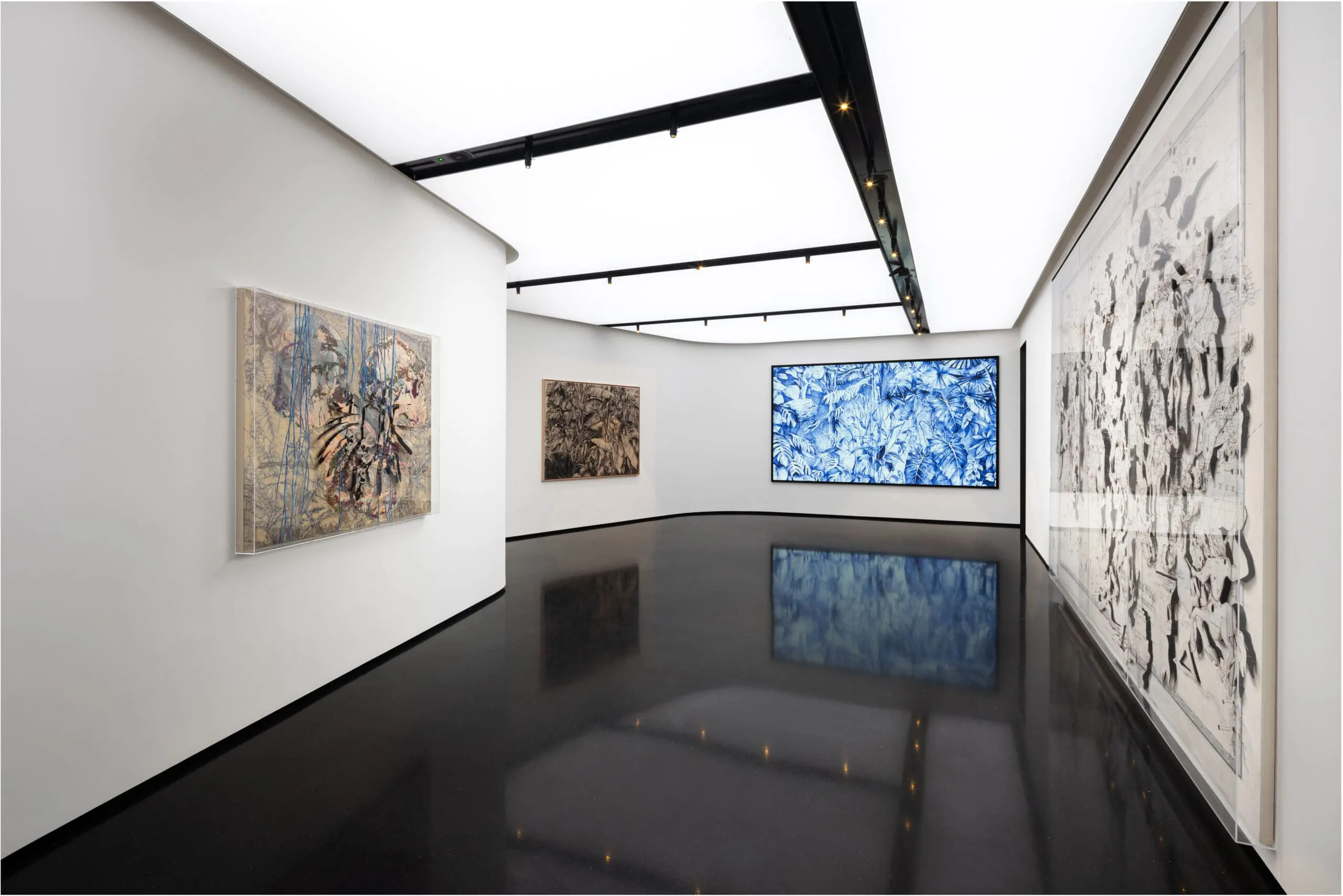 Contemporary art gallery with abstract paintings at art gallery art'otel hotel Rome.