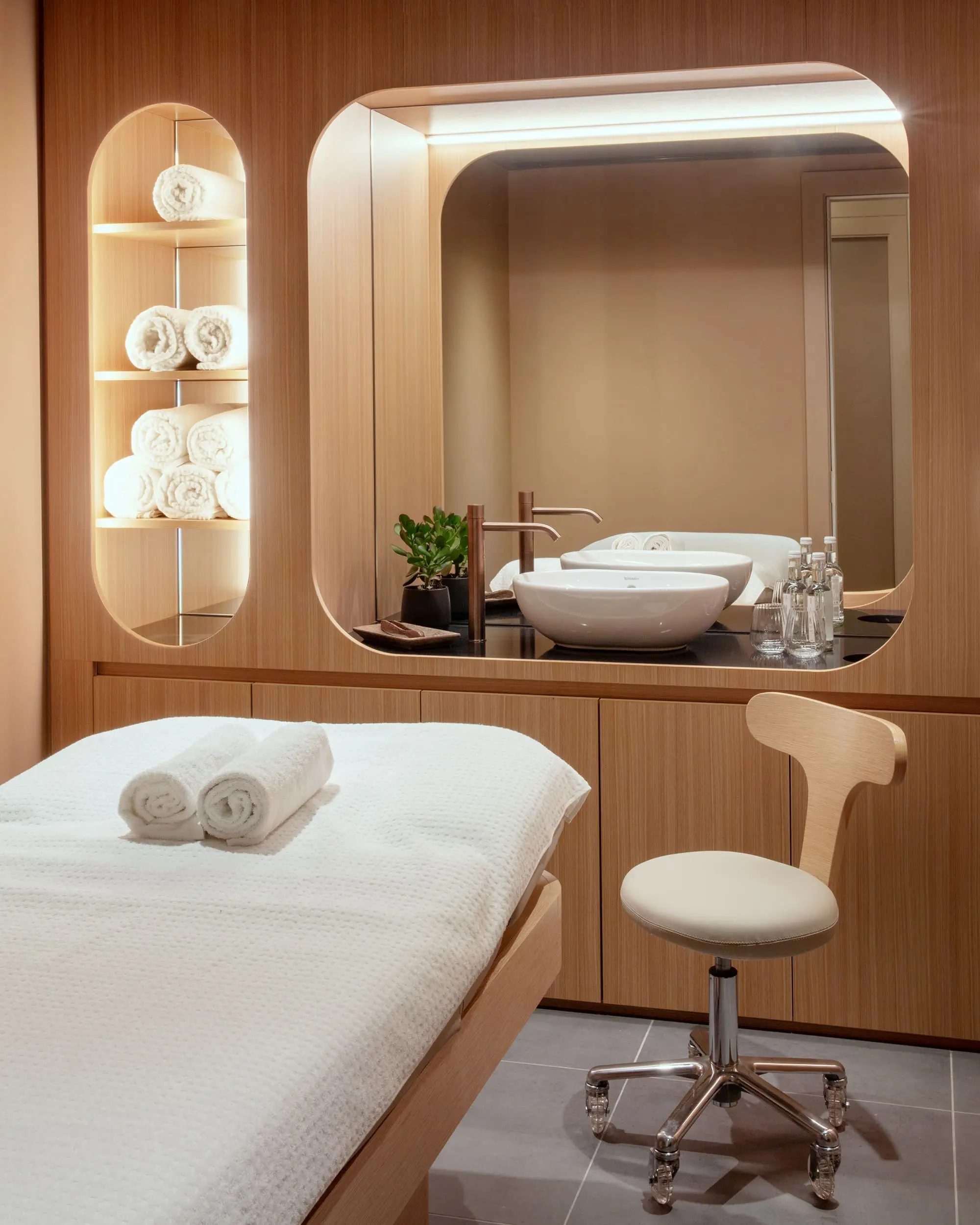 Modern spa treatment room at art'otel Hotel next to Battersea Power Station.