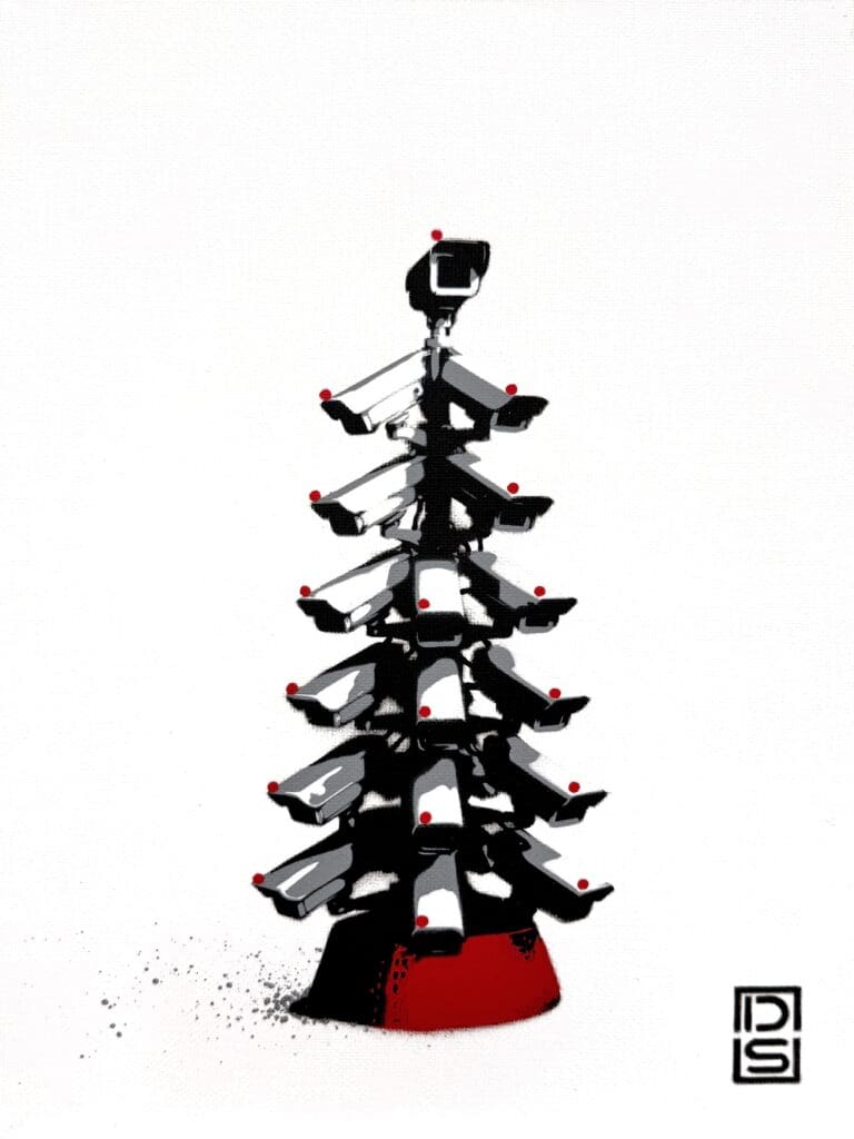 Modern art piece displayed at art exhibition Shoreditch with spray paint.